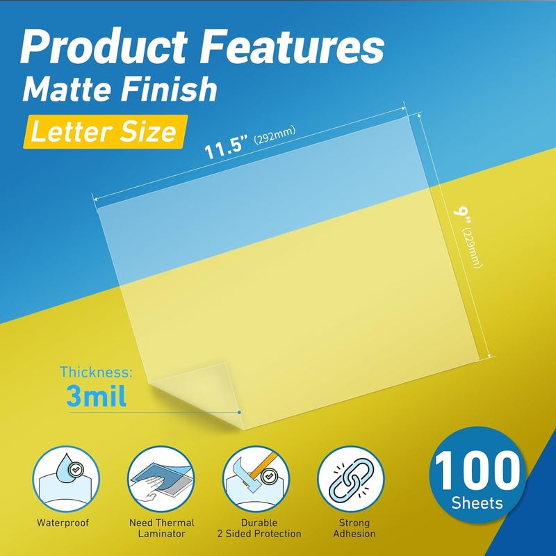 Uinkit أكياس تغليف حراري غير لامع 9 × 11.5 بوصة بسماكة 3 مل لمسة غير لامعة 100 ورقة حزمة كبيرة مناسبة لأوراق التغليف بحجم الرسالة 8.5 × 11 - Image 2